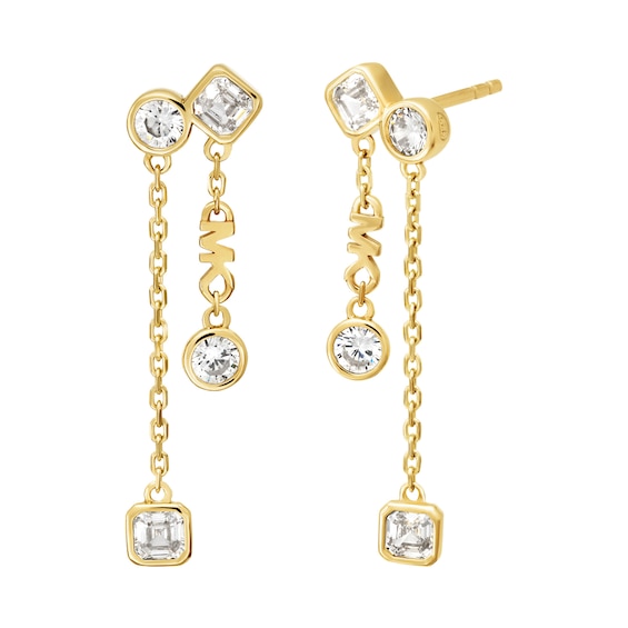 Women's Michael Kors Brillance 14Ct Gold Plated & Cubic Zirconia Bezel Set Drop Earrings