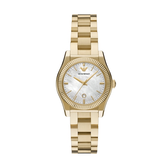Emporio Armani Ladies 32mm Mother Of Pearl Dial and Gold Tone Bracelet Watch