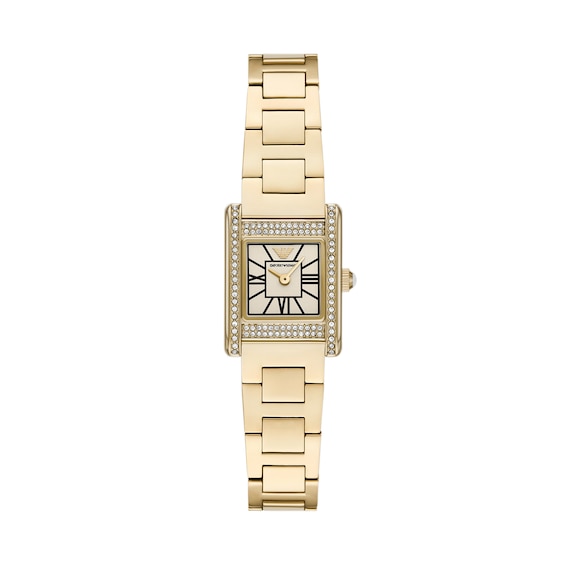 Emporio Armani Ladies Rectangle Crystal Gold Tone Bracelet W