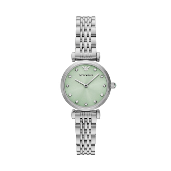 Women's Emporio Armani 28Mm Crystal Green Dial & Stainless Steel Watch