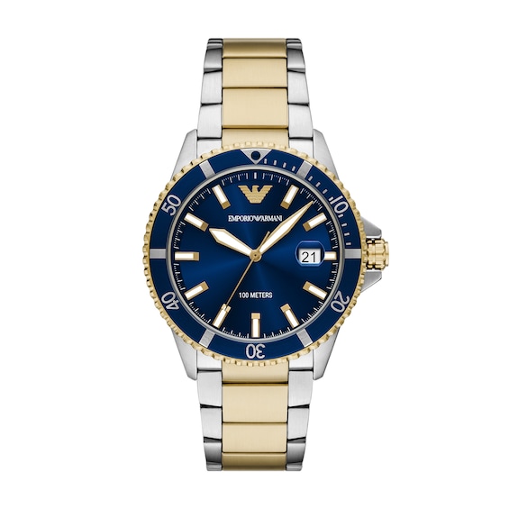 Emporio Armani Men's Blue Dial Two Tone Stainless Steel Watch