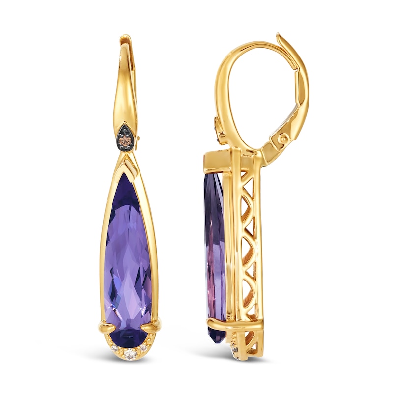 Main Image 2 of Le Vian 14ct Yellow Gold Amethyst & Diamond Pear Drop Earrings