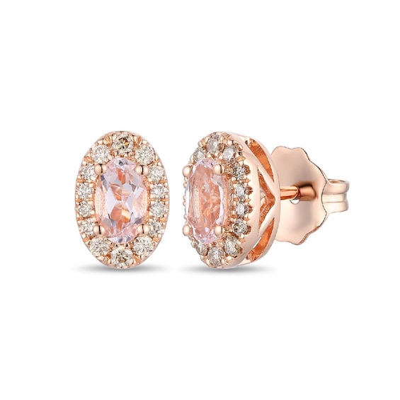 Le Vian 14ct Rose Gold 0.15ct Diamond and Morganite Oval Shaped Halo Earrings