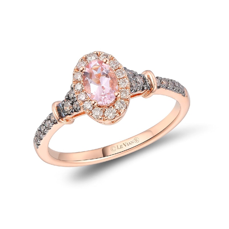Main Image 1 of Le Vian 14ct Rose Gold 0.30ct Diamond & Morganite Oval Shaped Halo Ring