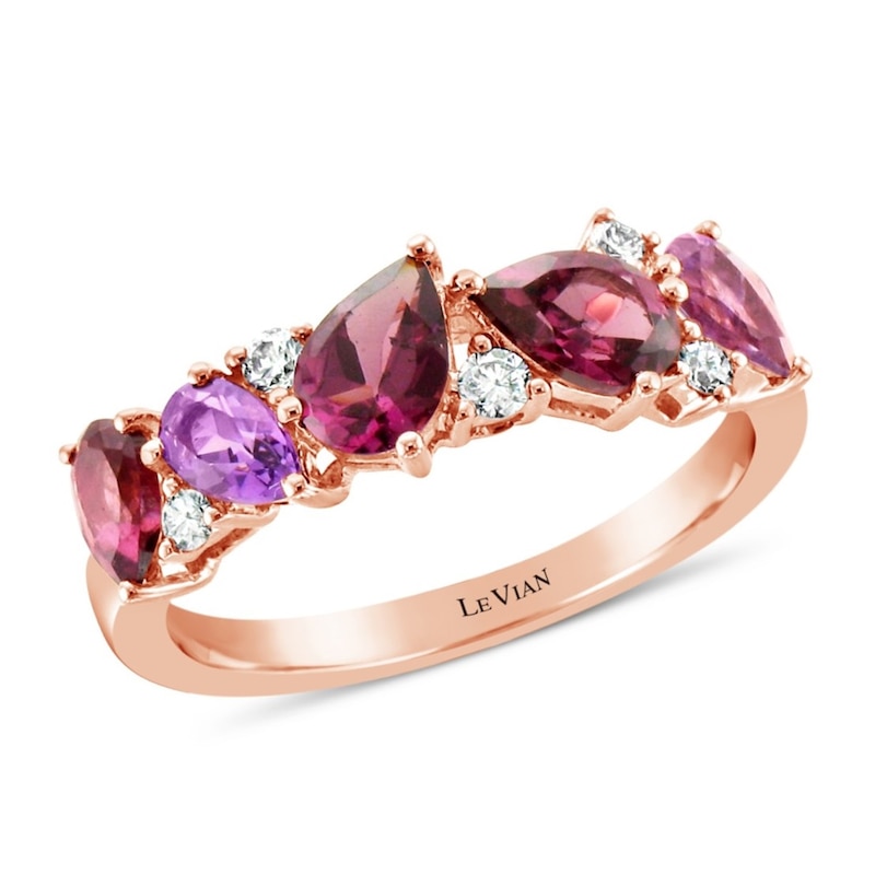 Main Image 1 of Le Vian 14ct Rose Gold 0.12ct Diamond & Rhodolite Pear Shaped Ring
