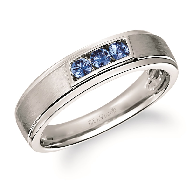 Main Image 1 of Le Vian 14ct White Gold Blue Sapphire Signet Ring