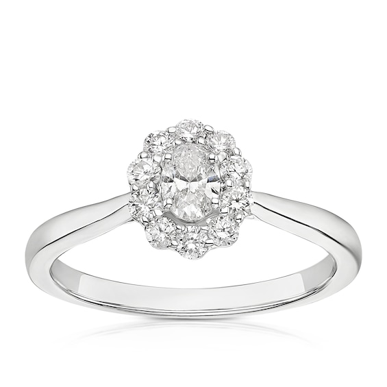 18ct White Gold 0.50ct Diamond Scallop Edge Oval Halo Ring