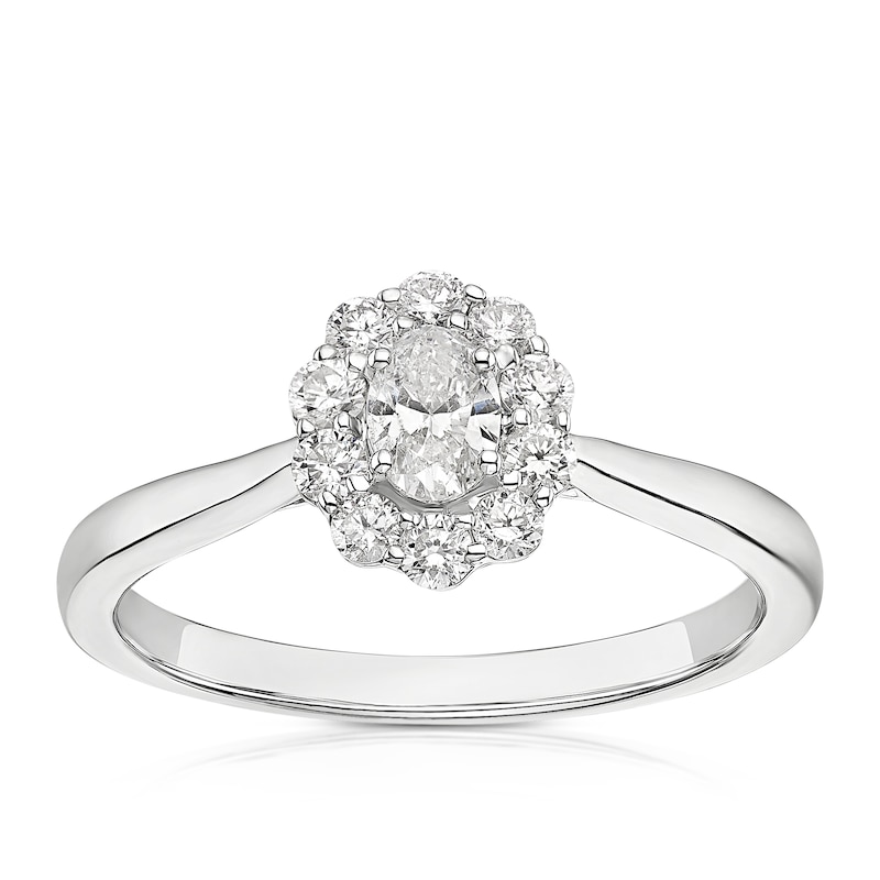 Main Image 1 of 18ct White Gold 0.50ct Diamond Scallop Edge Oval Halo Ring