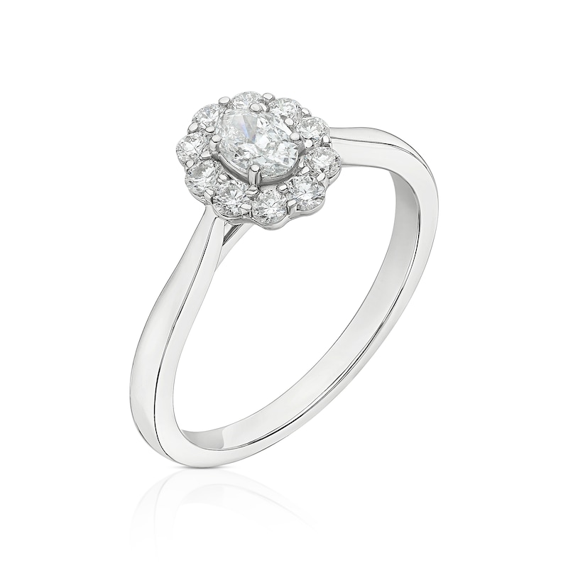 Main Image 2 of 18ct White Gold 0.50ct Diamond Scallop Edge Oval Halo Ring