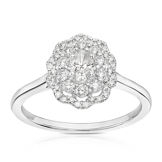18ct White Gold 0.50ct Diamond Scallop Shaped Double Halo Ring