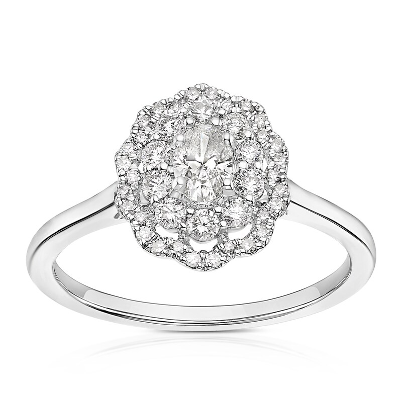 Main Image 1 of 18ct White Gold 0.50ct Diamond Scallop Shaped Double Halo Ring