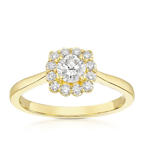 Engagement Ring 18ct Yellow Gold Cushion Shaped Halo 0.50ct 