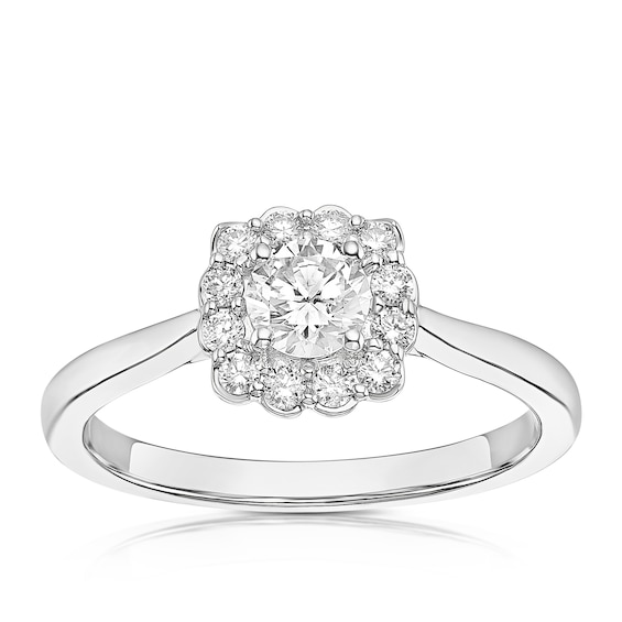 18ct White Gold 0.50ct Diamond Cushion Shaped Scallop Edge H