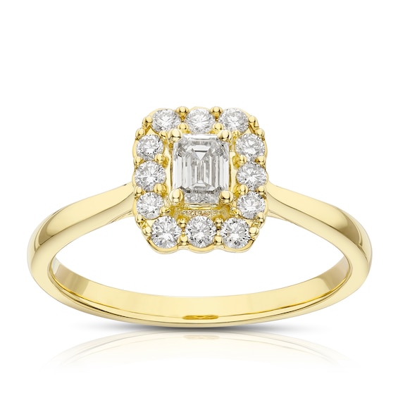 Engagement Ring 18ct Yellow Gold Emerald Cut Halo 0.50ct Diamond Ring