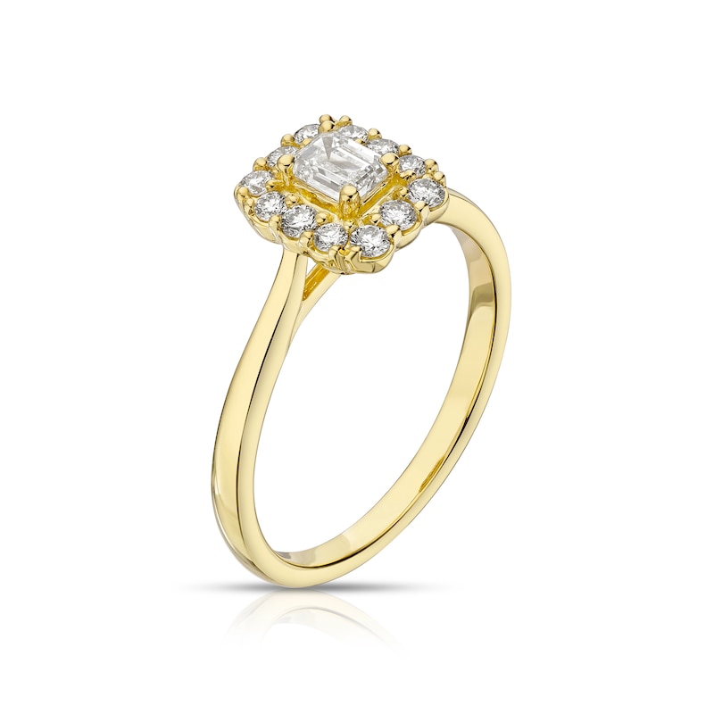 Main Image 2 of 18ct Yellow Gold 0.50ct Diamond Emerald Cut Halo Ring
