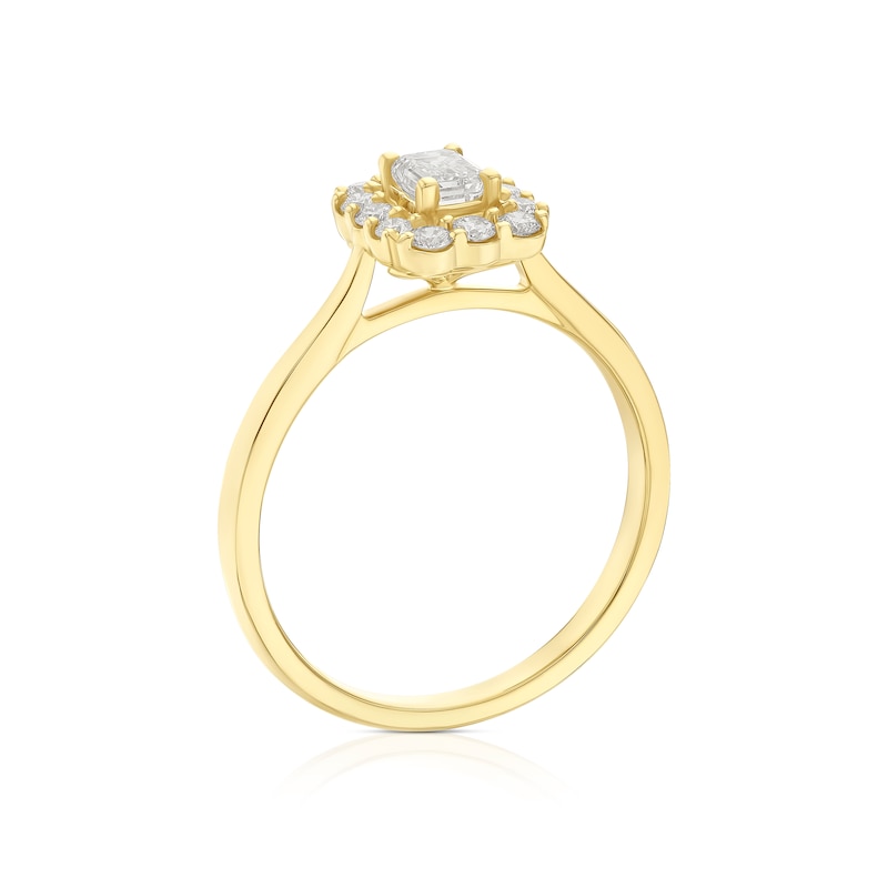 Main Image 3 of 18ct Yellow Gold 0.50ct Diamond Emerald Cut Halo Ring