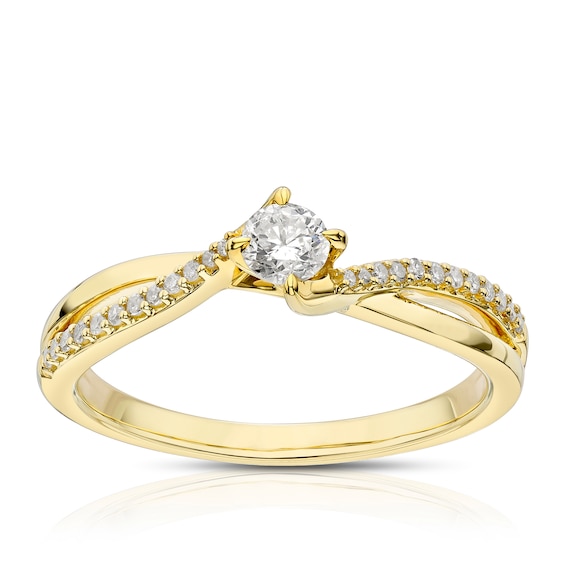 Engagement Ring 9ct Yellow Gold Twisted Shoulder Solitaire 0