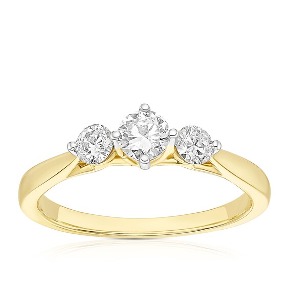 Engagement Ring 14ct Yellow Gold Round Cut Trilogy 0.50ct Diamond Ring