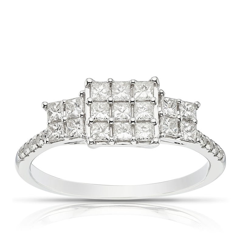 Main Image 1 of 9ct White Gold 0.75ct Diamond Princess Cut Trilogy Ring