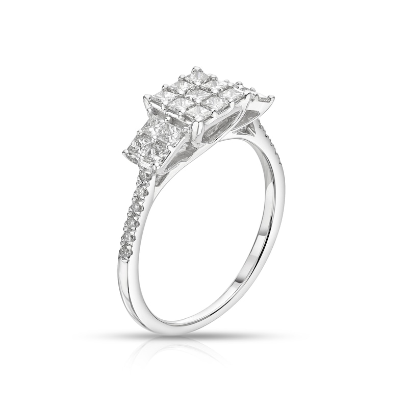 Main Image 2 of 9ct White Gold 0.75ct Diamond Princess Cut Trilogy Ring