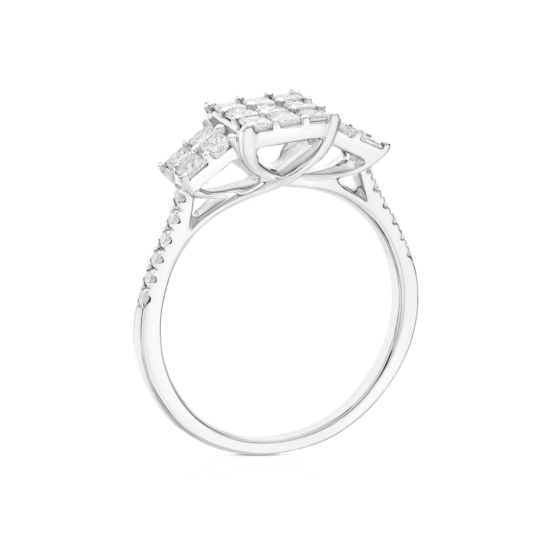 Main Image 3 of 9ct White Gold 0.75ct Diamond Princess Cut Trilogy Ring