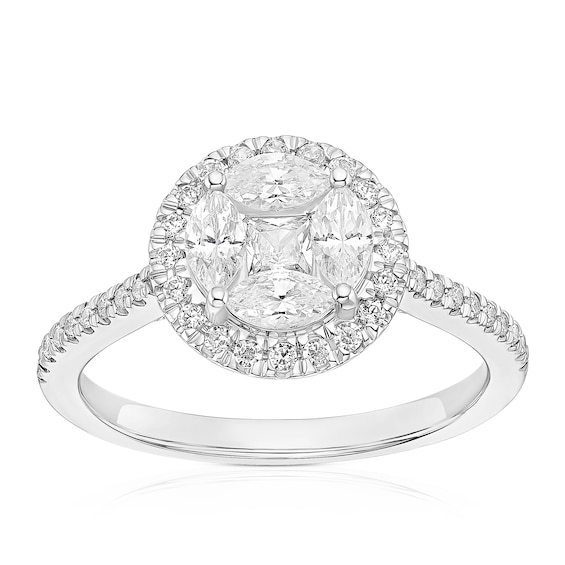 Platinum 0.75ct Diamond Mixed Cut Cluster Ring