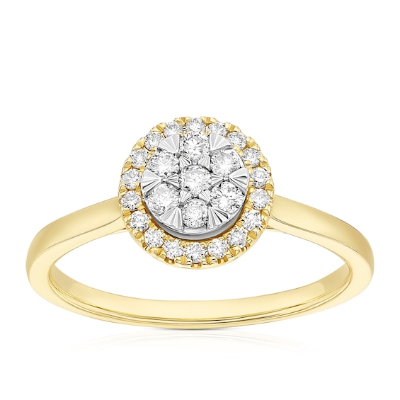9ct Yellow and White Gold 0.25ct Diamond Round Cluster Ring