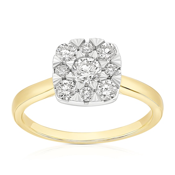 18ct Yellow and White Gold 0.66ct Diamond Cushion Shaped Clu