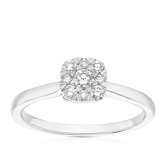 18ct White Gold 0.25ct Diamond Cushion Shaped Cluster Ring