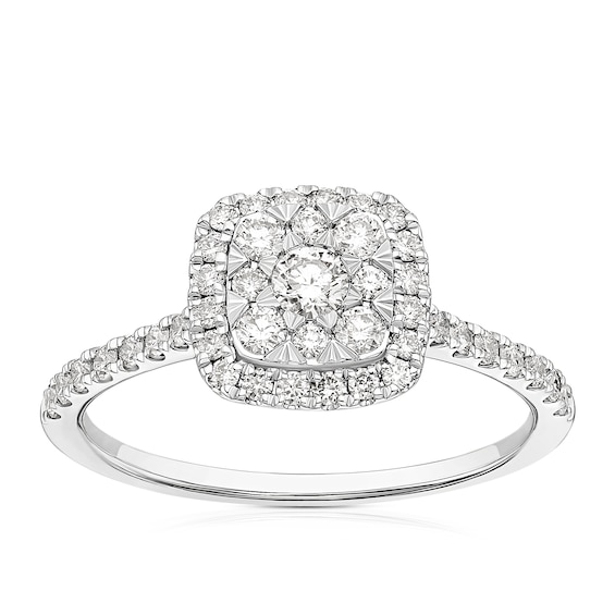 Engagement Ring 18ct White Gold Cushion Shaped Cluster 0.50c