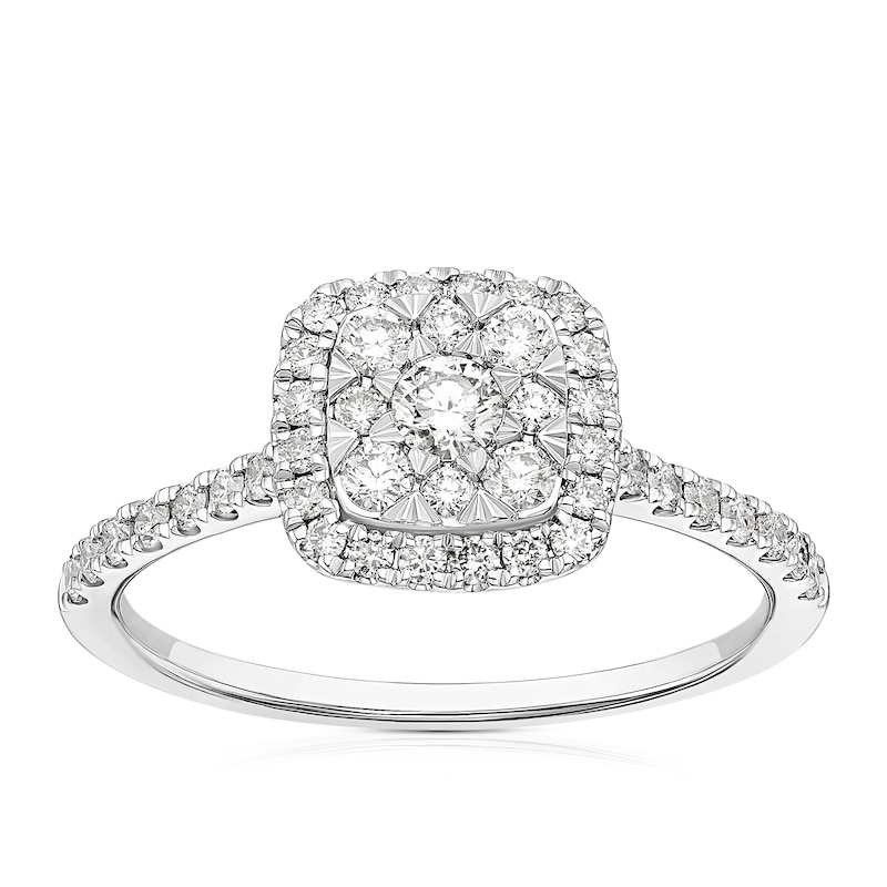 Main Image 1 of 18ct White Gold 0.50ct Diamond Cushion Shaped Cluster Ring