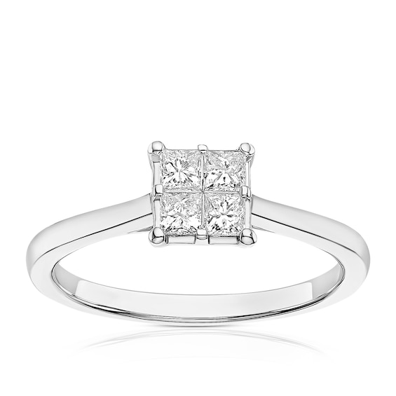 14ct White Gold 0.33ct Diamond Quad Shaped Solitaire Ring