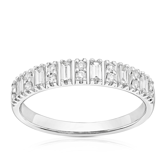 18ct White Gold Baguette and Round Eternity 0.25ct Diamond Ring