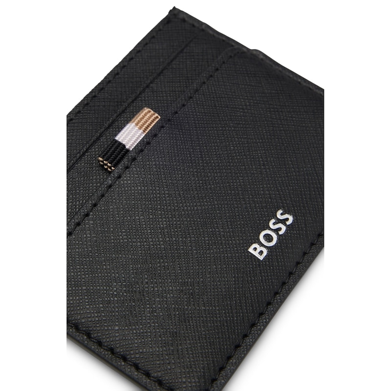 Main Image 4 of BOSS Black Leather Trio Stripe Card Holder
