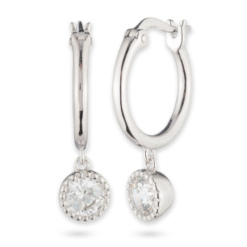 Main Image 1 of Lauren Ralph Lauren Sterling Silver & Crystal Hoop Drop Earrings