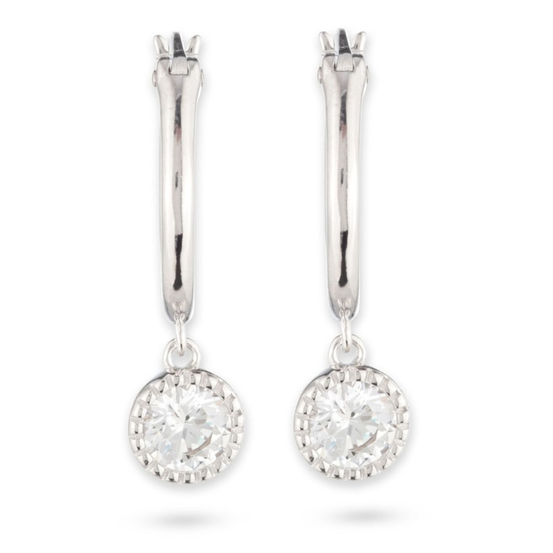 Main Image 2 of Lauren Ralph Lauren Sterling Silver & Crystal Hoop Drop Earrings