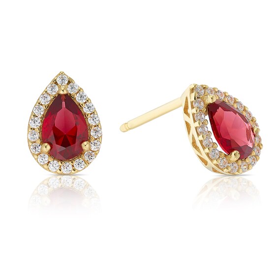 9ct Yellow Gold Red and Clear Cubic Zirconia Pear Shaped Stu