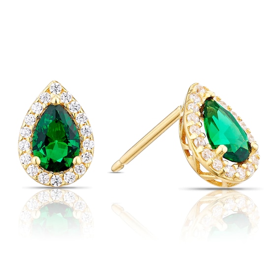 9ct Yellow Gold Green and Clear Cubic Zirconia Pear Shaped S