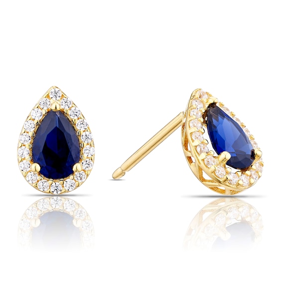 9ct Yellow Gold Blue and Clear Cubic Zirconia Pear Shaped St