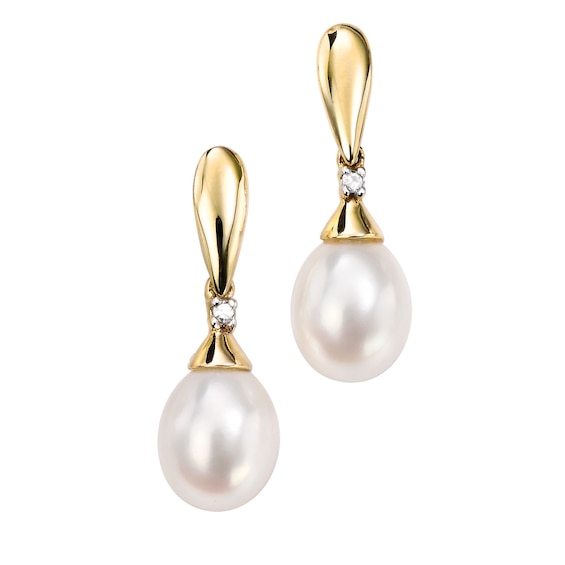 9ct Yellow Gold Polished Cultured Freshwater & Cubic Zirconia Drop Earrings