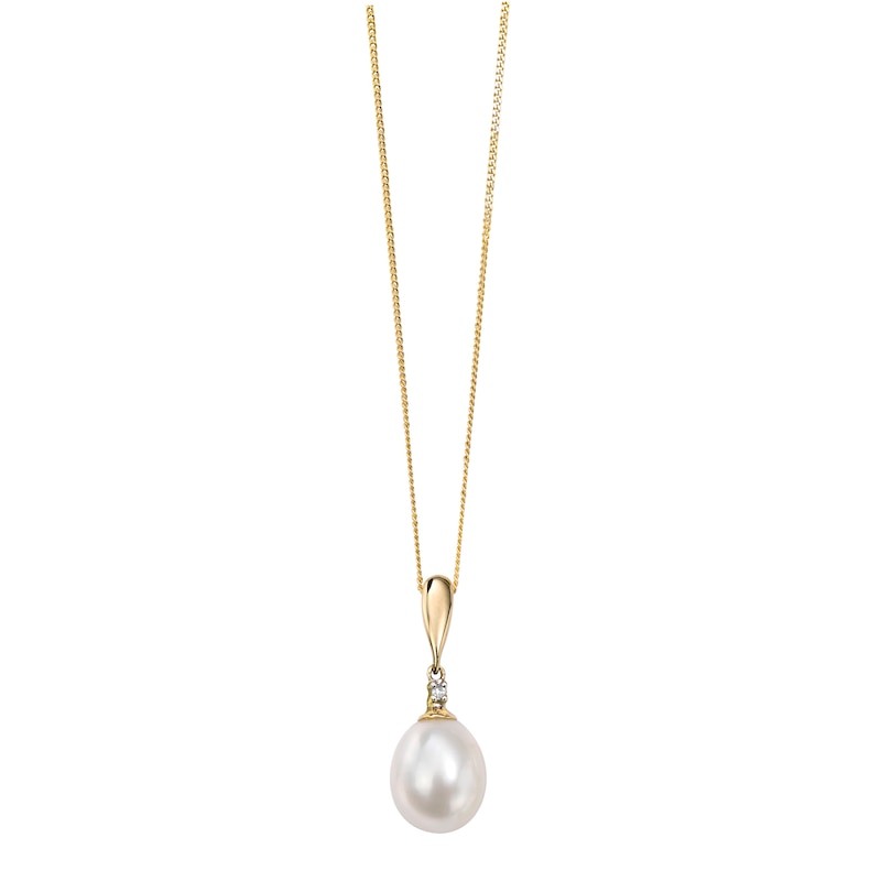 Main Image 1 of 9ct Yellow Gold Polished Cultured Freshwater Pearl & Cubic Zirconia Pendant