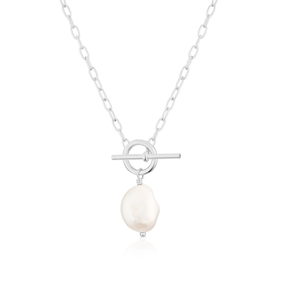 Sterling Silver Cultured Freshwater Pearl T-Bar Necklace
