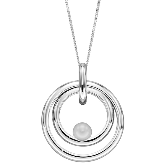 Sterling Silver Cultured Freshwater Pearl Multi Open Circle Pendant
