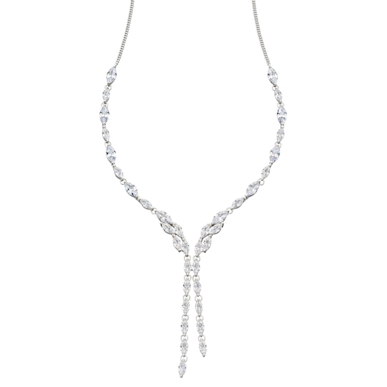 Sterling Silver Cubic Zirconia Marquise Layered Necklace