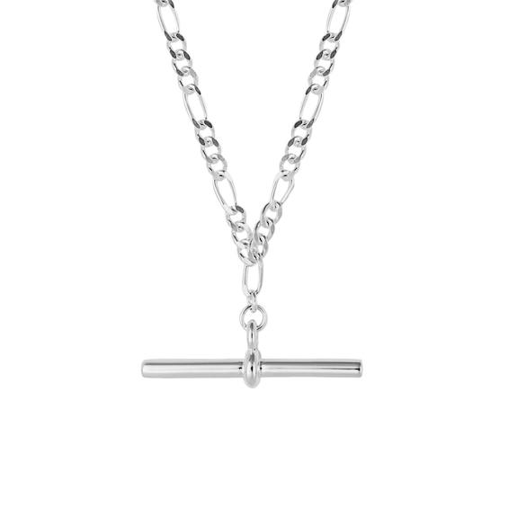 Sterling Silver 17.75 Figaro T-Bar Necklace