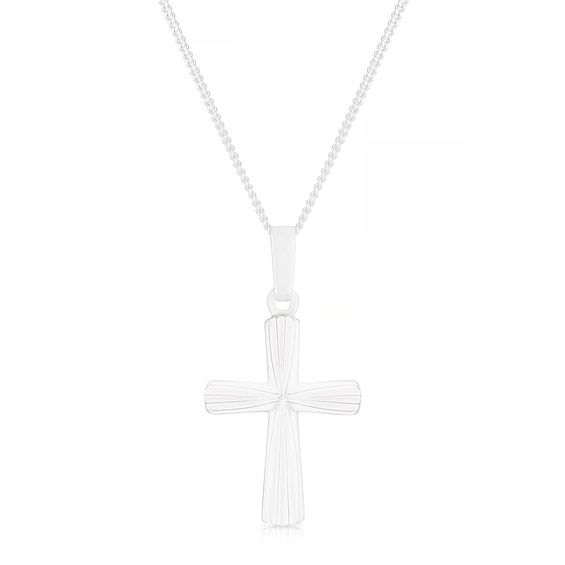 Sterling Silver Diamond Cut Cross Pendant Necklace
