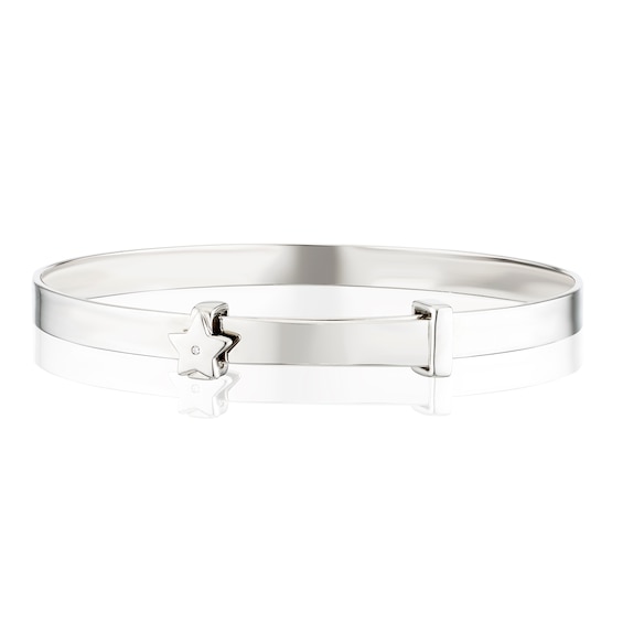 Children's Platinum Plated Sterling Silver Cubic Zirconia Expandable Bangle