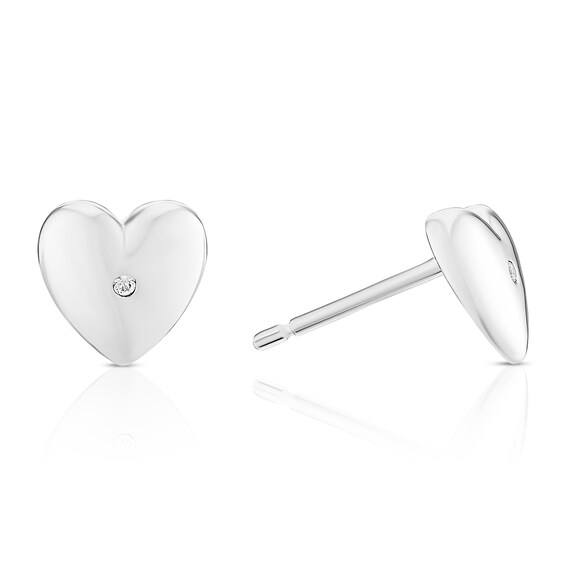 Childrens Platinum Plated Sterling Silver Cubic Zirconia Hea