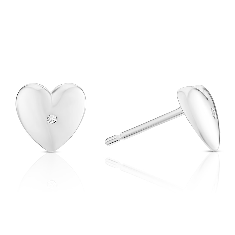 Main Image 1 of Children's Platinum Plated Sterling Silver Cubic Zirconia Hear Shaped Stud Earrings