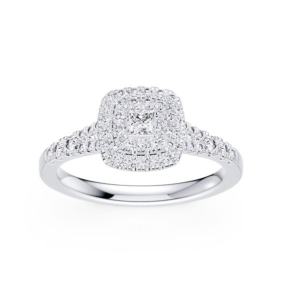 Engagement Ring Platinum Princess Cut Halo 0.50ct Diamond Ri